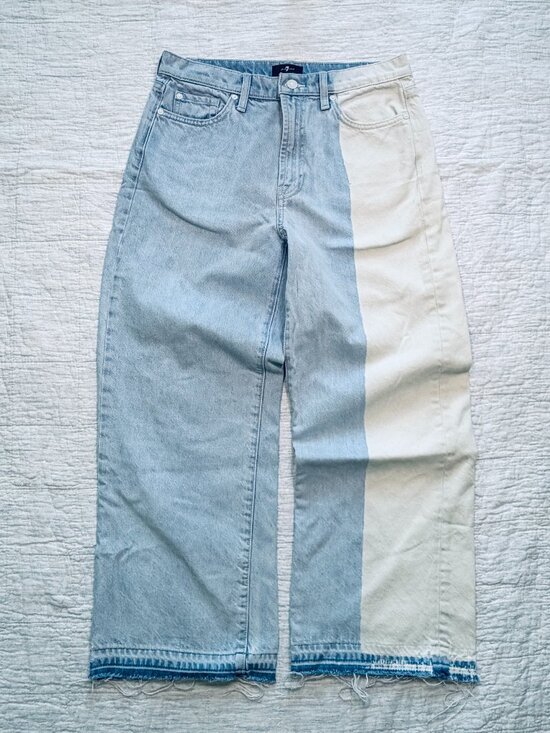 7 For All Mankind Denim - 7 For All Mankind Two Tone Wide Leg Cropped Alexa Jeans White Women's 28